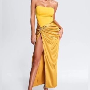 Bella Barnett Falae Corset Satin Slit Midi Dress